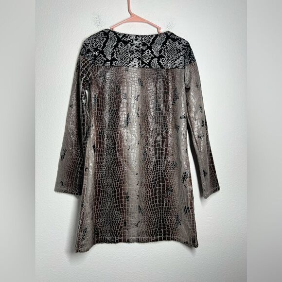 Gusto Barcelona Bohemian Vegan Leather Mini Dress Brown Gray Long Sleeve Size S - Picture 2 of 14